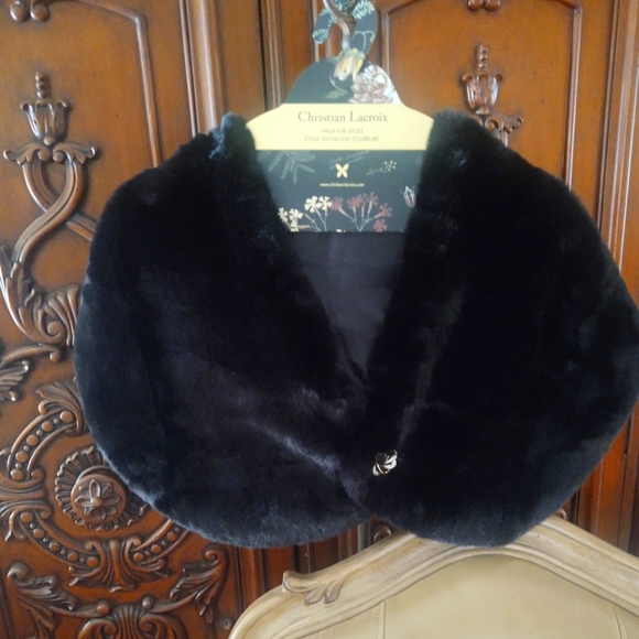 NWt Christian LaCroix Faux•Fur Stole~ Black◾ +Jewel✨Trimming~ - Picture 2 of 7